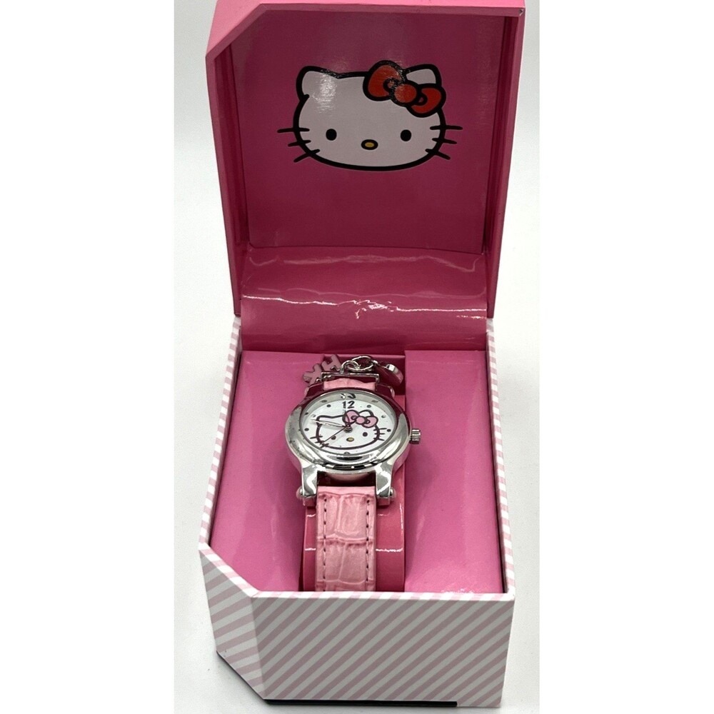 Sanrio Hello Kitty Watch Pink Charms Leather Croc Band Original Box Need Battery